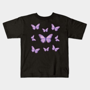 Purple Butterly Pattern Sticker Kids T-Shirt